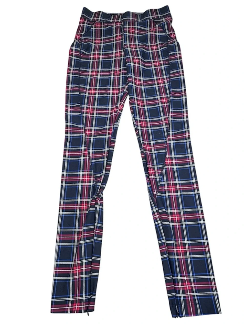 GANNI Plaid Leggings Women's Size 34 US 4 Navy Blue Red White Stretch Skinny